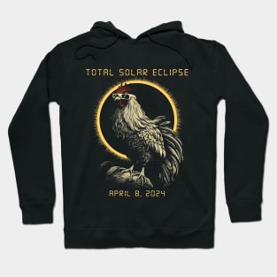 2024 Total Solar Eclipse April 8, Funny Rooster with Glasses Hoodie